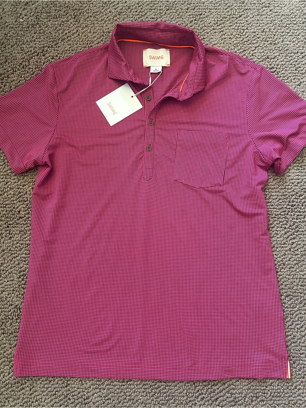 SWIMS Men’s Pink Check Polo Shirt - NWT